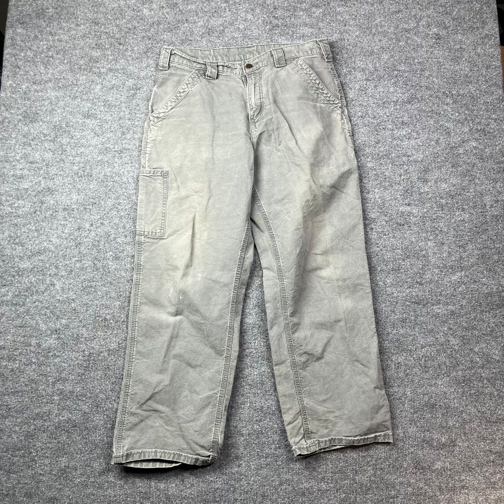 Carhartt Dungaree Carpenter Pants Men's Gray Pockets Relaxed Workwear - 32X28.5